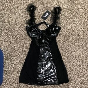 Forplay Black Sheer/Pleather Mesh Dress, Size Small, NWT